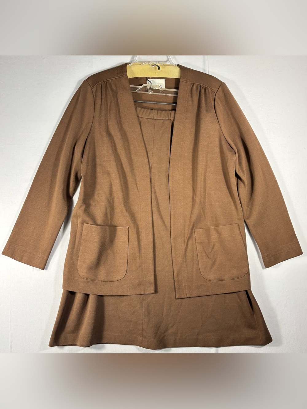 Vintage DEVON Women’s 16 Brown Knit Open Front Jacket and Skirt 2-piece Set